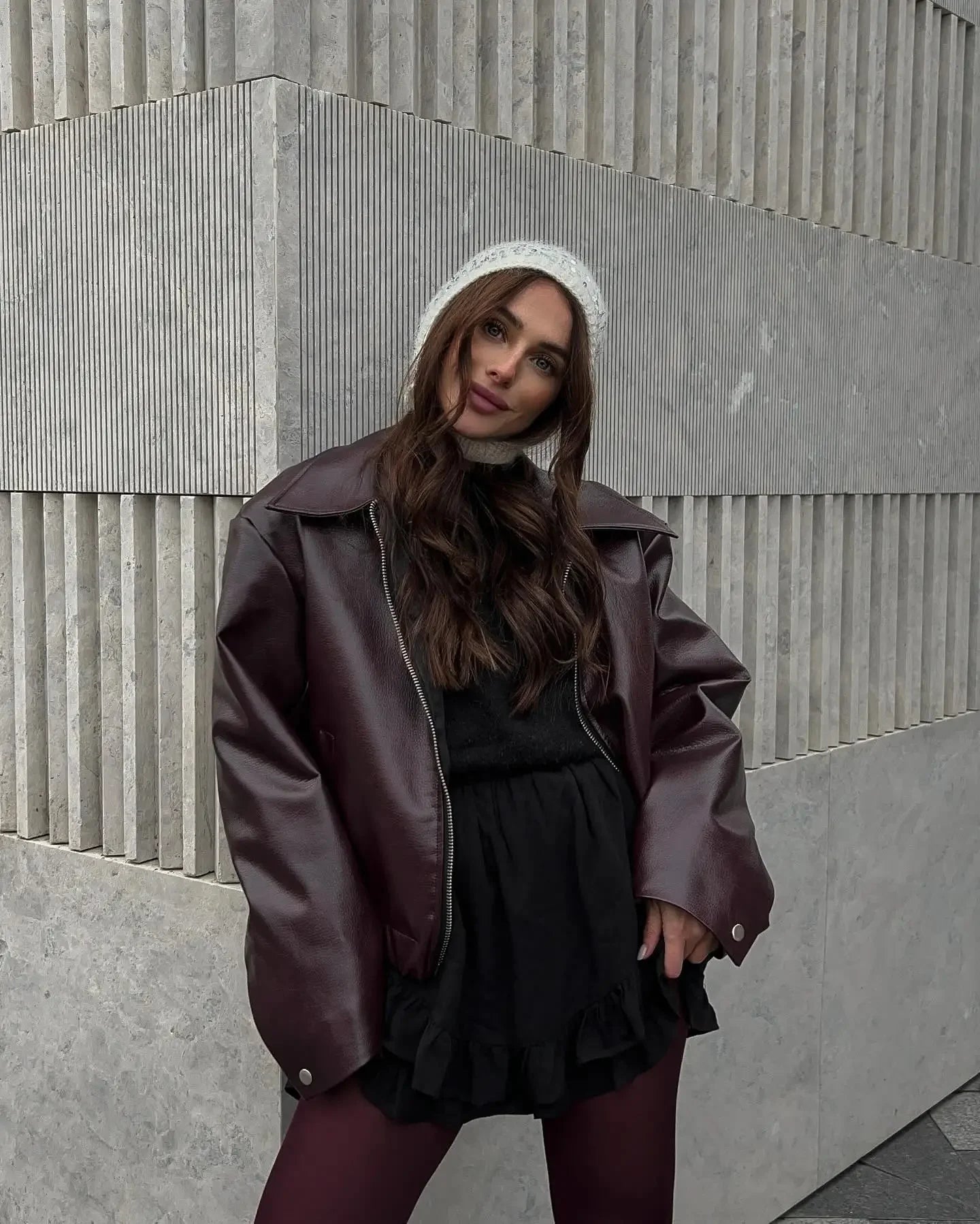 Loose Fit PU-Lederjacke – Damen Oversize, Langarm, Street Fashion Herbst 2025