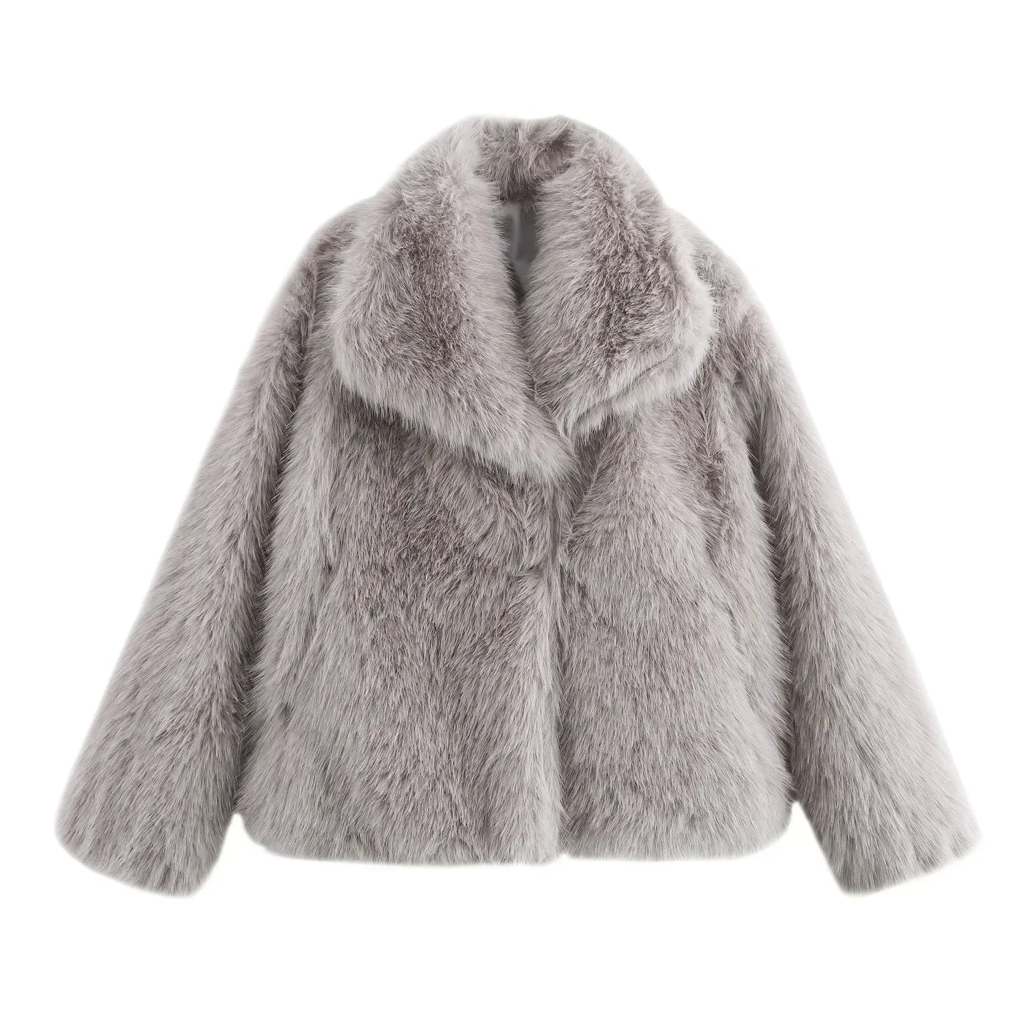 Stylische Kunstfell Jacke für Damen – High Street Winter Coat mit Kragen und Langarm