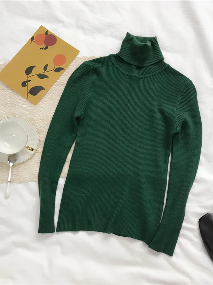 Damen Rippstrick-Pullover – Rollkragen, Slim Fit, Langarm, Soft & Warm, Herbst/Winter