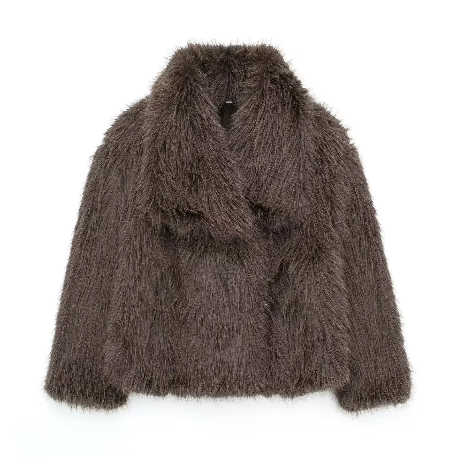 Stylische Kunstfell Jacke für Damen – High Street Winter Coat mit Kragen und Langarm