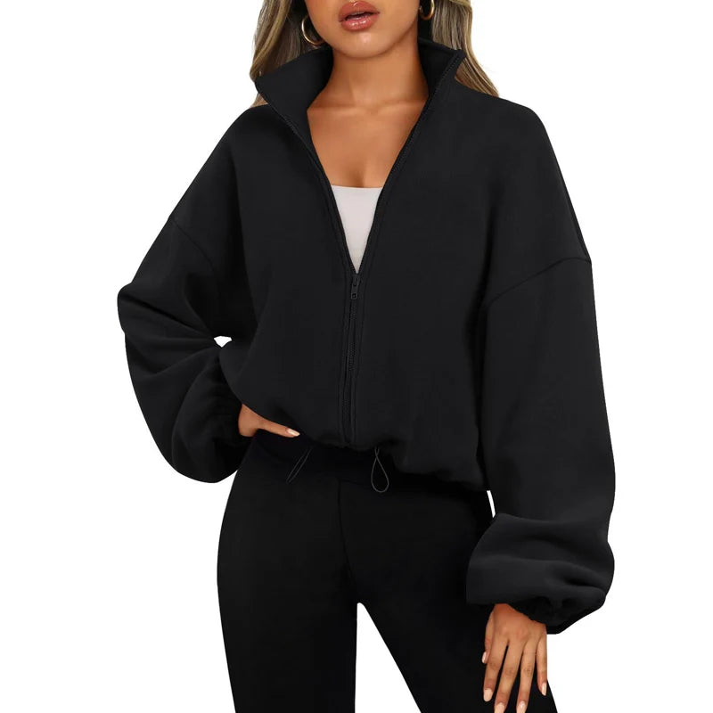 Cropped Damen Sweatshirt – Fleece-Lining, Langarm, Casual & Sport, Fitness / Yoga