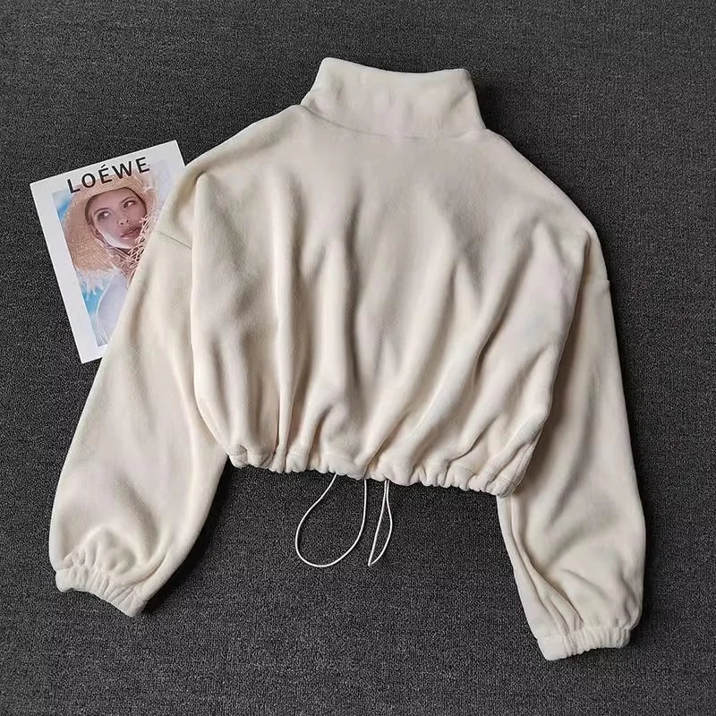Cropped Damen Sweatshirt – Fleece-Lining, Langarm, Casual & Sport, Fitness / Yoga