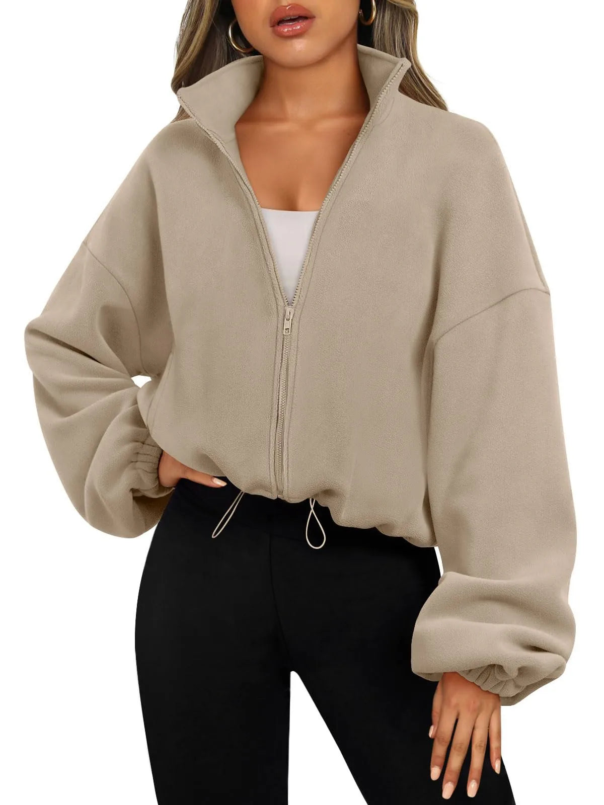 Cropped Damen Sweatshirt – Fleece-Lining, Langarm, Casual & Sport, Fitness / Yoga