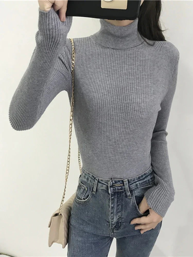 Damen Rippstrick-Pullover – Rollkragen, Slim Fit, Langarm, Soft & Warm, Herbst/Winter