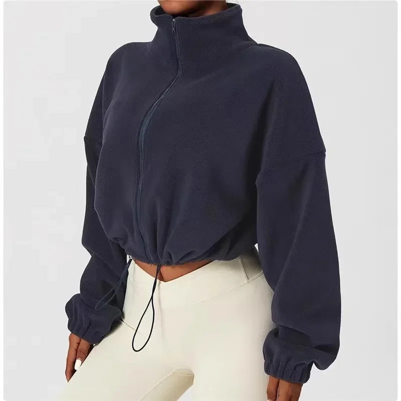 Cropped Damen Sweatshirt – Fleece-Lining, Langarm, Casual & Sport, Fitness / Yoga