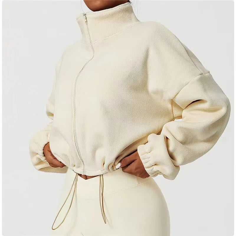 Cropped Damen Sweatshirt – Fleece-Lining, Langarm, Casual & Sport, Fitness / Yoga