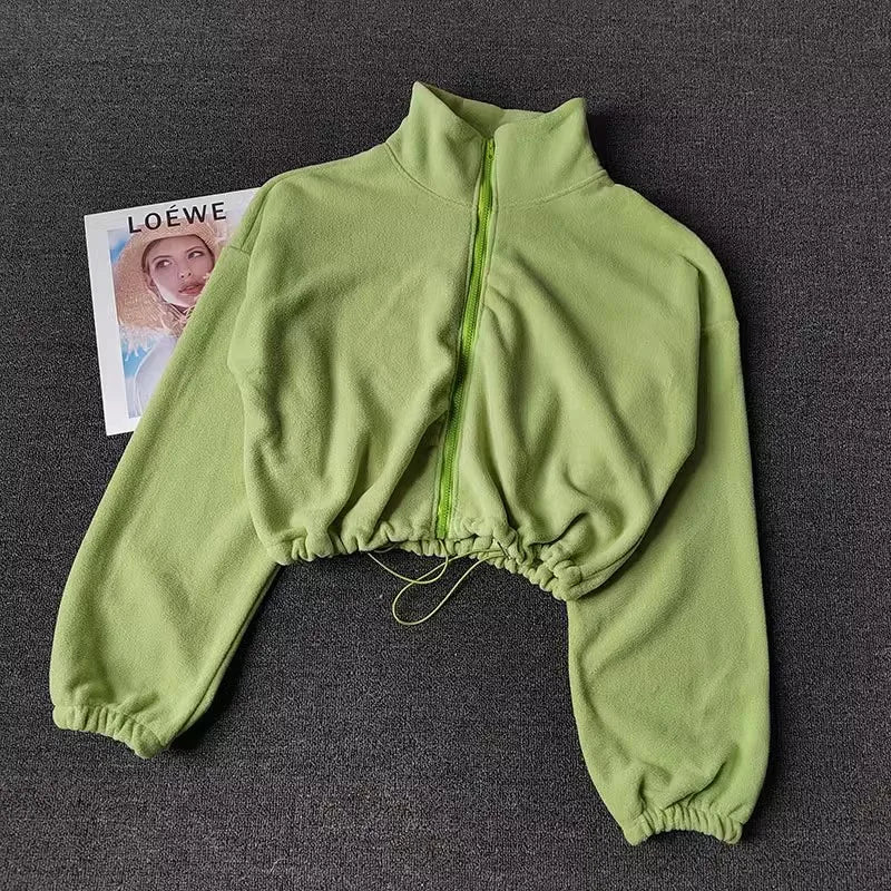 Cropped Damen Sweatshirt – Fleece-Lining, Langarm, Casual & Sport, Fitness / Yoga