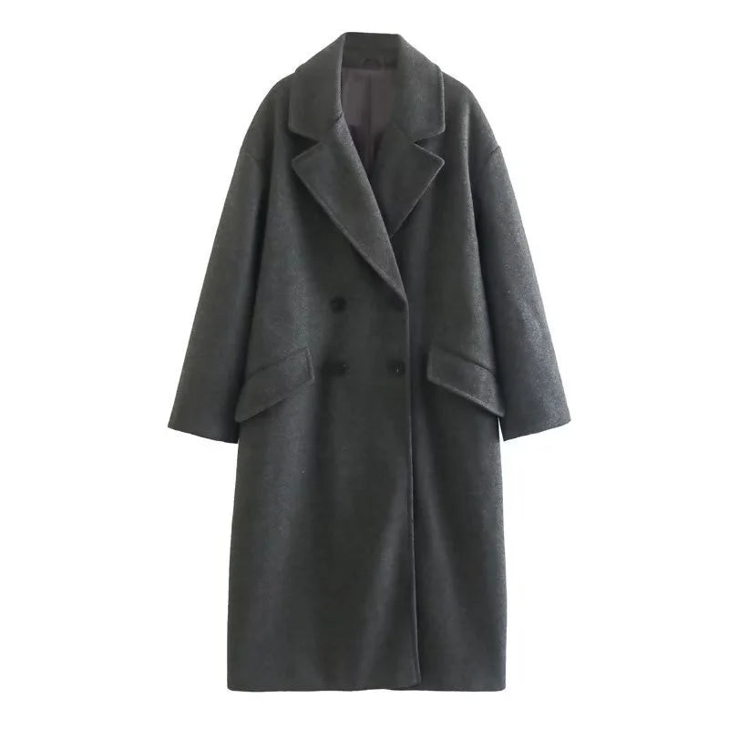 Oversize Damen-Wintermantel mit Doppelknöpfen & Taschen – Streetwear Styl