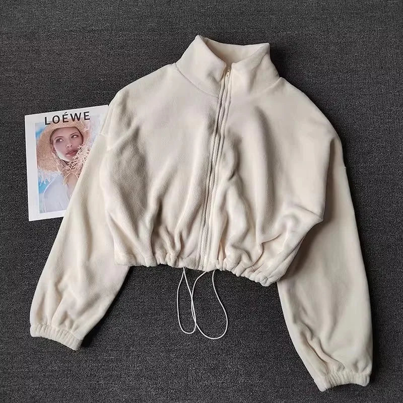 Cropped Damen Sweatshirt – Fleece-Lining, Langarm, Casual & Sport, Fitness / Yoga