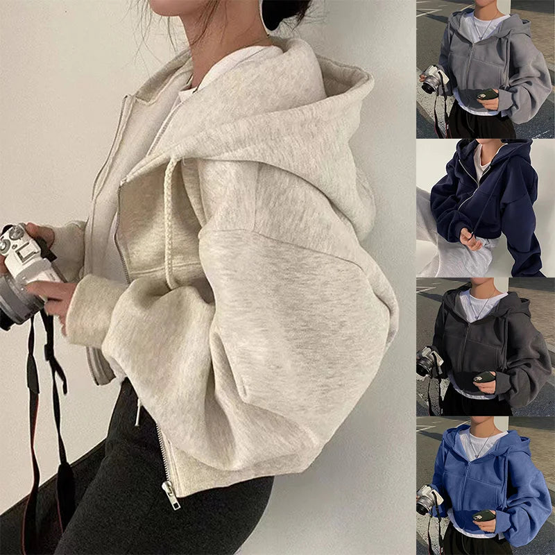 Cropped Hoodie für Damen – Slim Fit, Warm & Fleece, Spring/Autumn