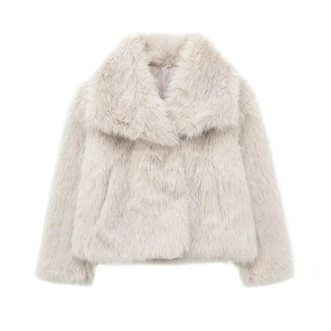 Stylische Kunstfell Jacke für Damen – High Street Winter Coat mit Kragen und Langarm