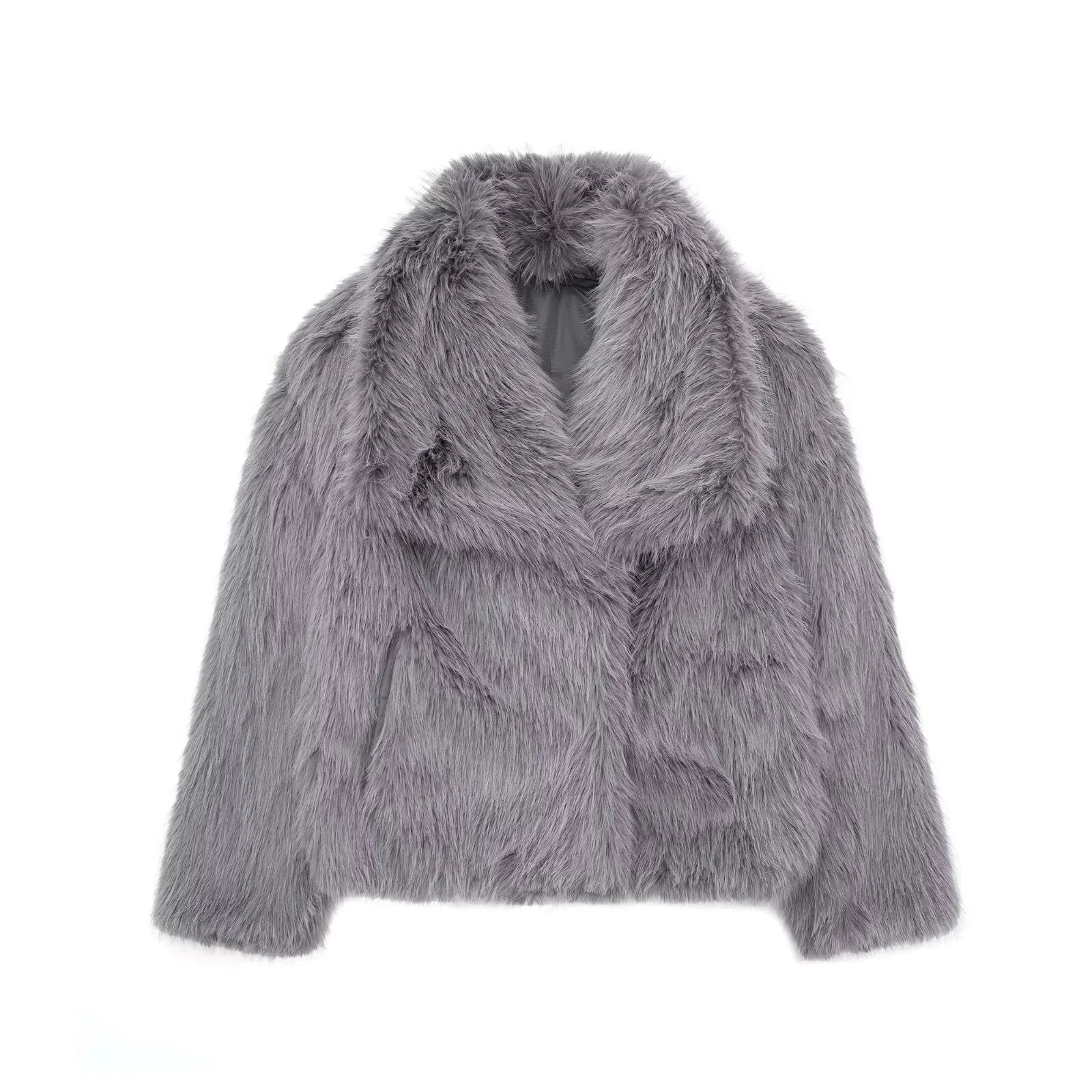 Stylische Kunstfell Jacke für Damen – High Street Winter Coat mit Kragen und Langarm