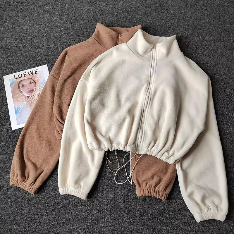 Cropped Damen Sweatshirt – Fleece-Lining, Langarm, Casual & Sport, Fitness / Yoga