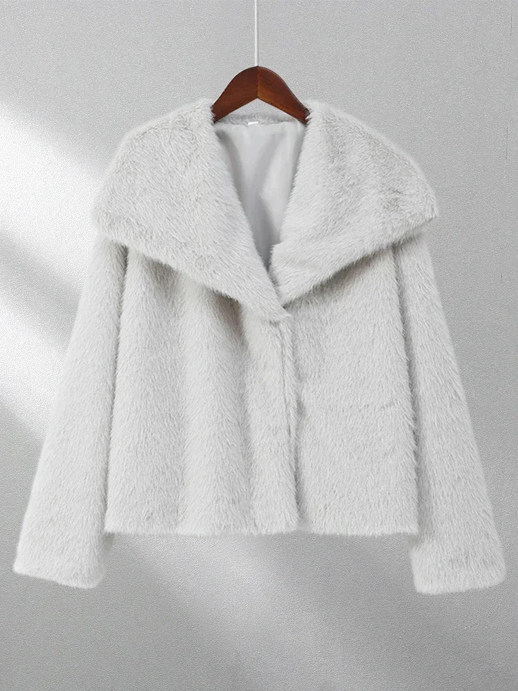 Stylische Kunstfell Jacke für Damen – High Street Winter Coat mit Kragen und Langarm