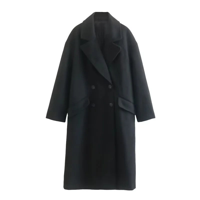 Oversize Damen-Wintermantel mit Doppelknöpfen & Taschen – Streetwear Styl