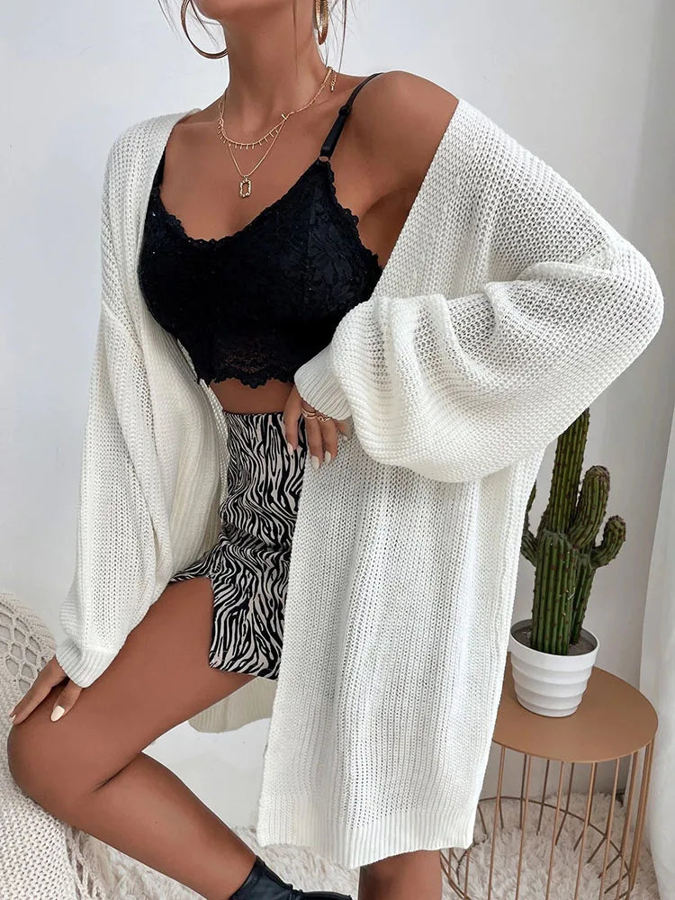 Damen Cardigan – Einfarbig, Mittel- bis Lang, Strickpullover, Elegant & Vielseitig