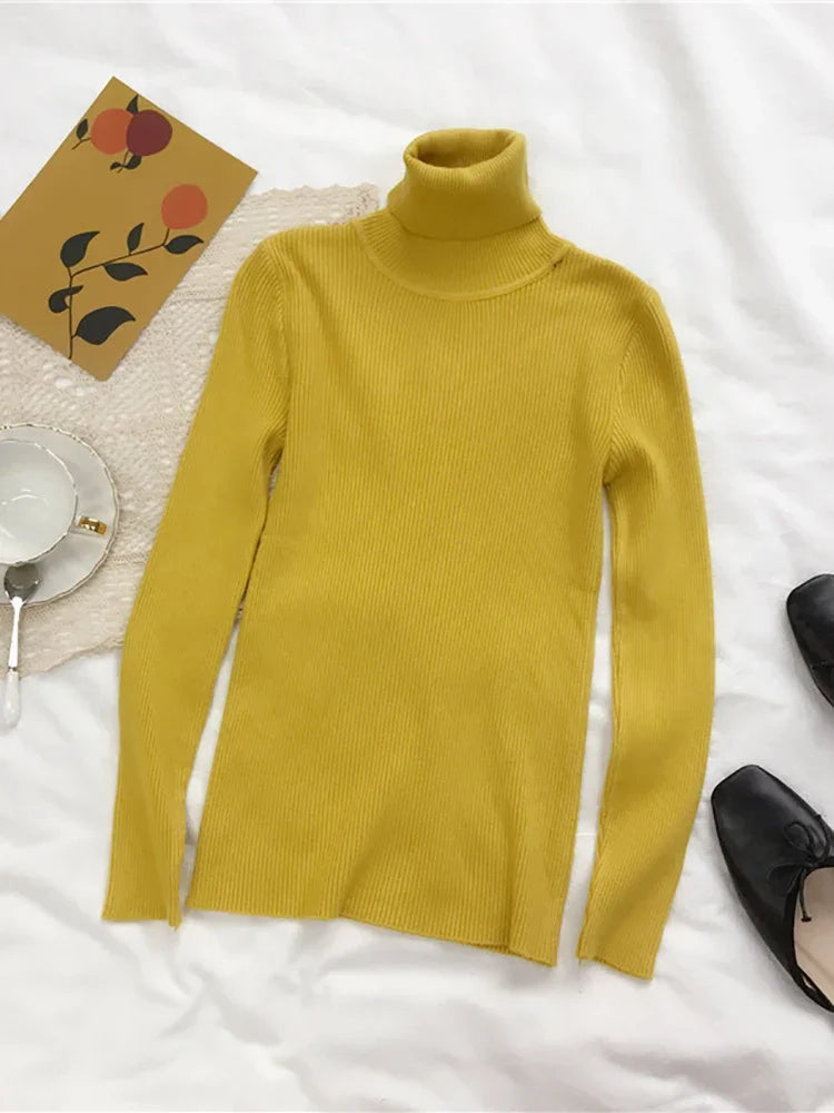 Damen Rippstrick-Pullover – Rollkragen, Slim Fit, Langarm, Soft & Warm, Herbst/Winter