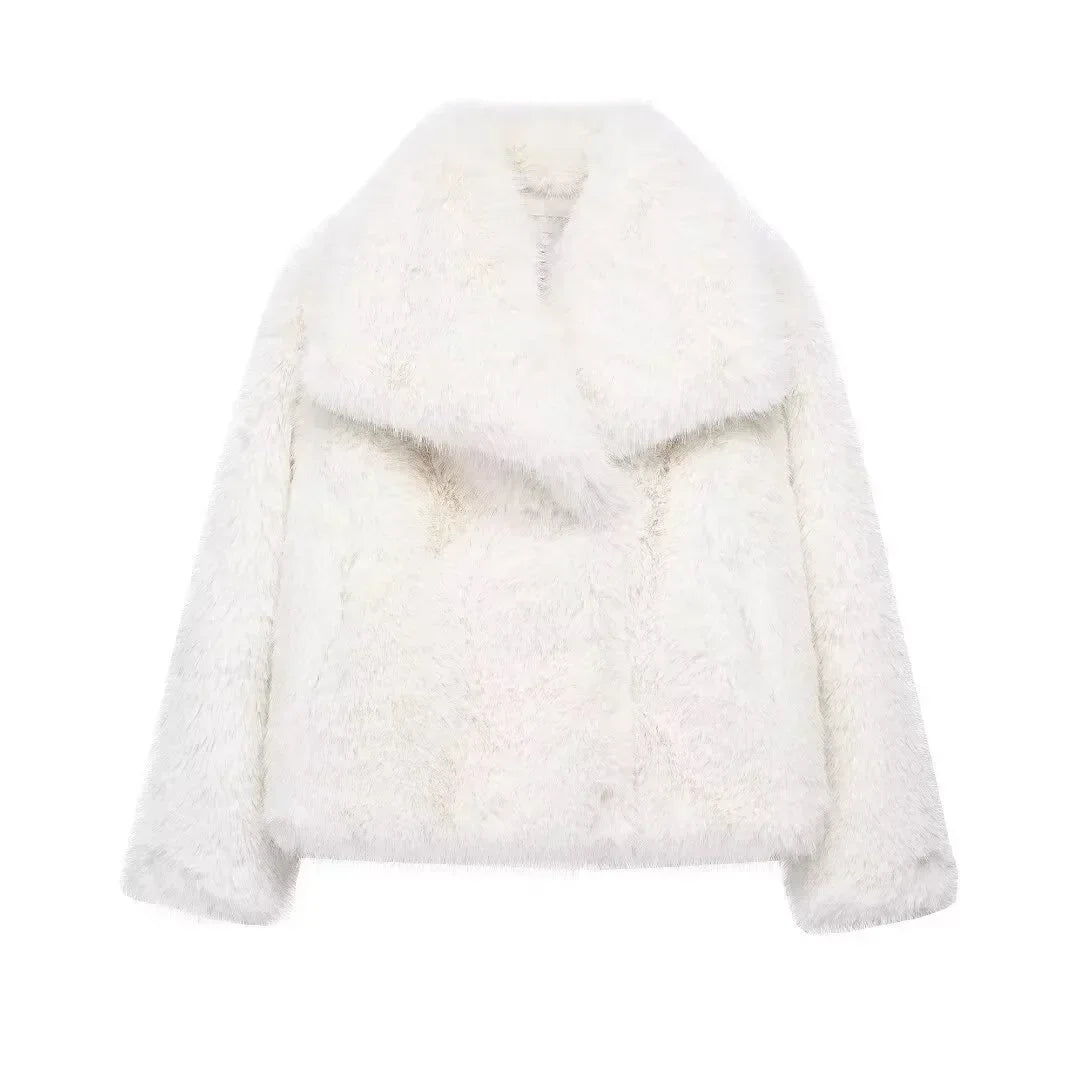 Stylische Kunstfell Jacke für Damen – High Street Winter Coat mit Kragen und Langarm