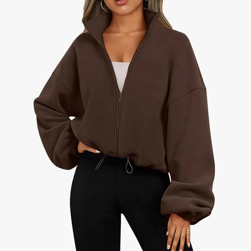 Cropped Damen Sweatshirt – Fleece-Lining, Langarm, Casual & Sport, Fitness / Yoga