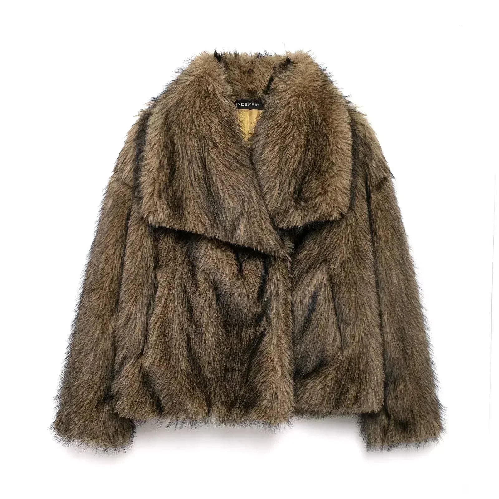 Stylische Kunstfell Jacke für Damen – High Street Winter Coat mit Kragen und Langarm